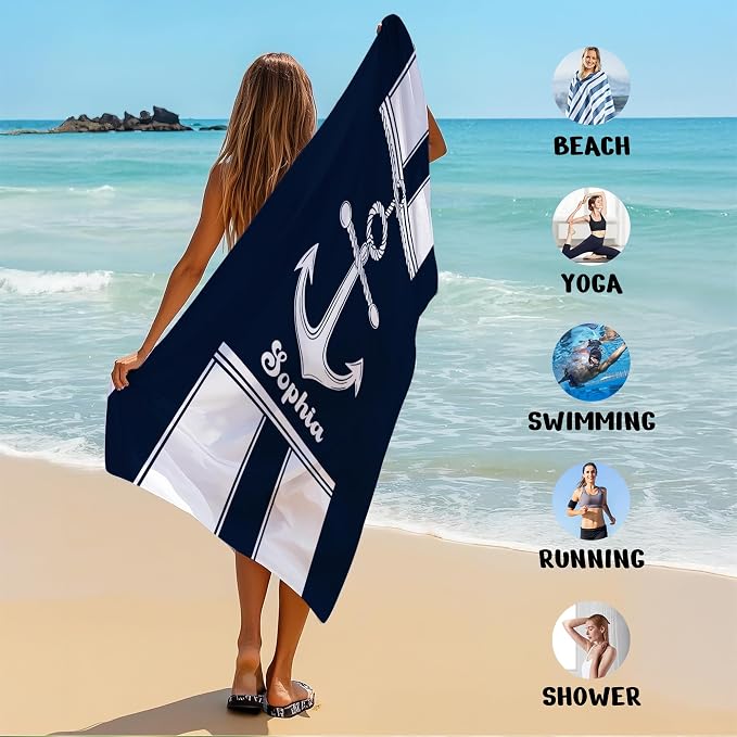 JML Personalized Beach Towel with Name, Custom Anchor Beach Towel, Customized Microfiber Pool Towel, Quick Dry & Absorbent Swim Towel for Adult,Anniversary, Birthday, Summer Holiday,Vacation - Image 6