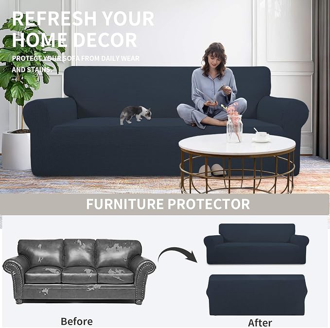 Easy-Going Stretch Oversized Chair Slipcover with Arm Washable Dark Blue | 1-Piece Large chair covers armchair Furniture Protector for Living Room chair and a half cover Soft For Kids, Pet. - Image 4