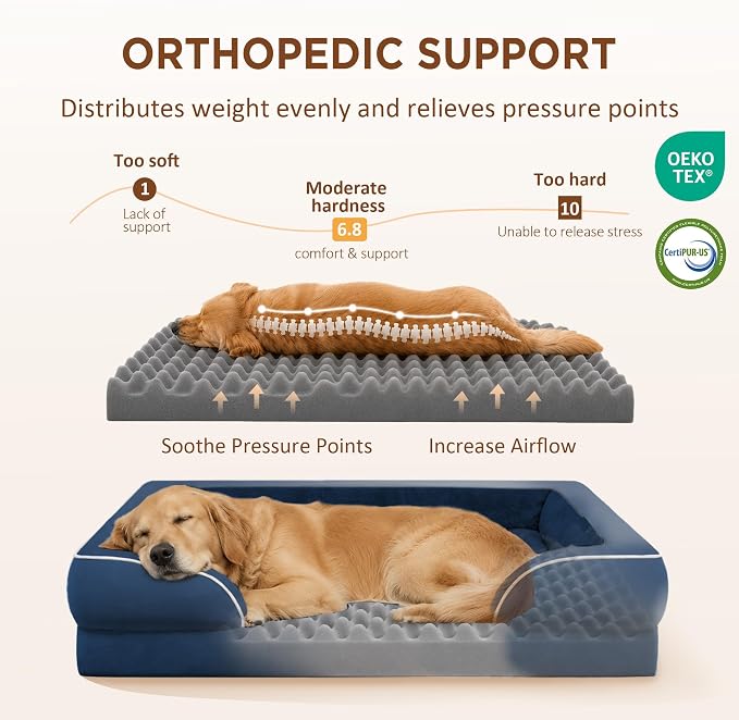 Comfort Expression Orthopedic Dog Bed for Extra Large Dogs with Bolster | Waterproof Dog Couch Bed with Washable Cover & Non-Slip Bottom, Supportive Egg Crate Foam XL Pet Bed, 45x35 Inch - Image 2