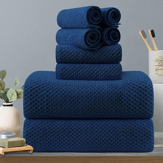 8-Piece Navy Bath Towels Set,2 Oversized Large Bath Towels Sheet,2 Hand Towels and 4 Washcloths - 600 GSM Soft Luxury Towel Set,Highly Absorbent Quick Dry Towel Collection for Bathroom,Hotel and Spa by Hailea