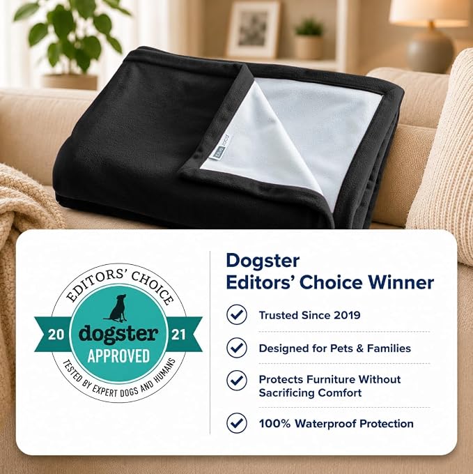 Waterproof Blanket | Machine Washable Dog Bed Cover | Waterproof Pet Blanket for Couch, Bed & Car | Cat & Dog Blankets for Large Dogs, Pets & Adults | Travel Size - 65x50in Black - Image 6
