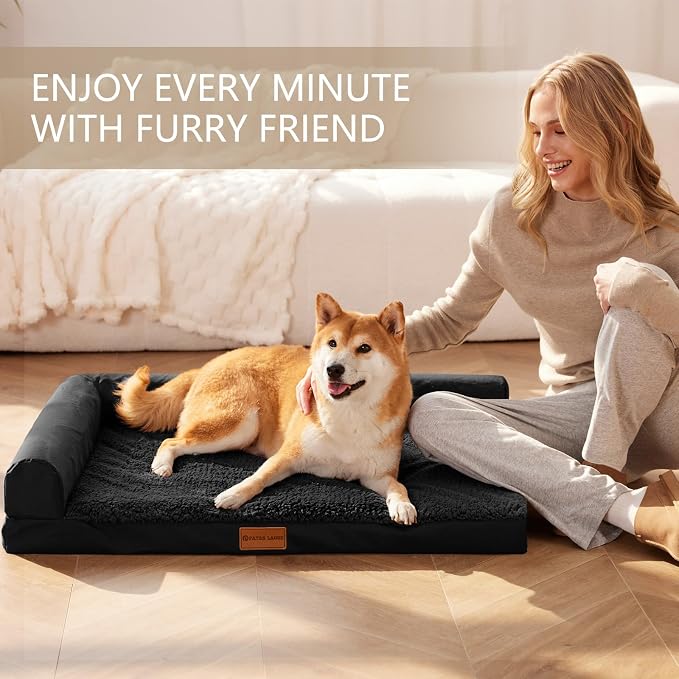 Patas Lague Orthopedic Large Dog Bed Pet Sofa Beds 36''X24'' Black | L Bolster Egg-Crate Foam Dog Couch For Large Sized Dogs, Waterproof Removable Washable Cover, Pet Mat with Nonskid Bottom - Image 2