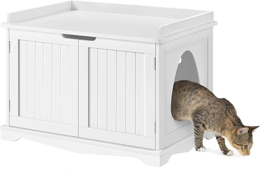 Yaheetech Cat Litter Box Enclosure, Hidden Litter Furniture, Cat Washroom, Pet Crate, Decorative Storage Bench Pet Side Table for Large Cat Kitty, White by Unknown