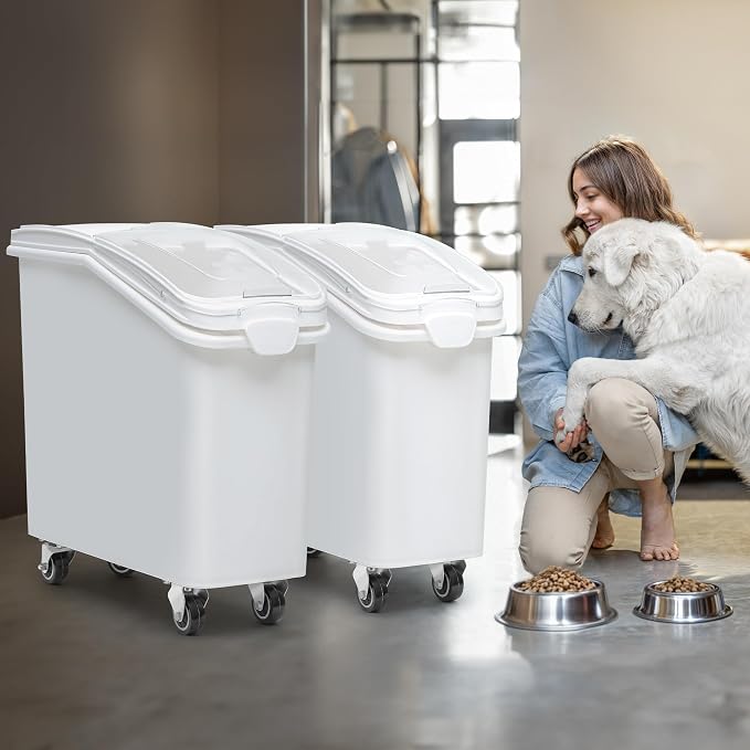 YITAHOME 27-Gallon Food Storage Container,Bulk Flour Bin, Large Ingredient Storage Bin with Wheels, Measuring Cup & Scoop, for Kitchen/Dining Room, Commercial Rice Container,2 count,White - Image 3