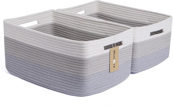 MiniArk Large Storage Baskets for Shelves, 17 x 13 x 7.5” Closet Organizers Bins for Clothes Blanket Towels, Baby Nursery, Toy Baskets Box, Woven Rope Baskets, 2 Packs Gradient Grey by MiniArkStorageBasketsHome