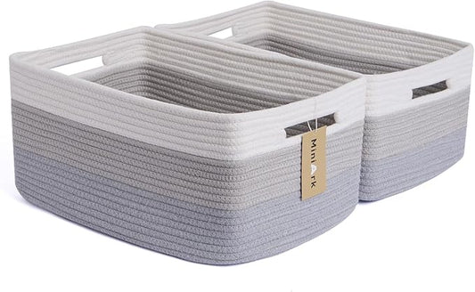 MiniArk Large Storage Baskets for Shelves, 17 x 13 x 7.5” Closet Organizers Bins for Clothes Blanket Towels, Baby Nursery, Toy Baskets Box, Woven Rope Baskets, 2 Packs Gradient Grey by MiniArkStorageBasketsHome