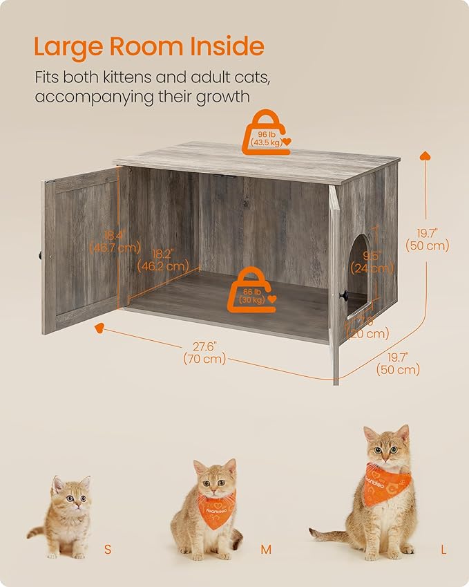 Feandrea Cat Litter Box Enclosure, Litter Box Furniture Hidden, Indoor Cat House, End Table, 27.6 x 19.7 x 19.7 Inches, Heather Greige UPCL022K01 - Image 5