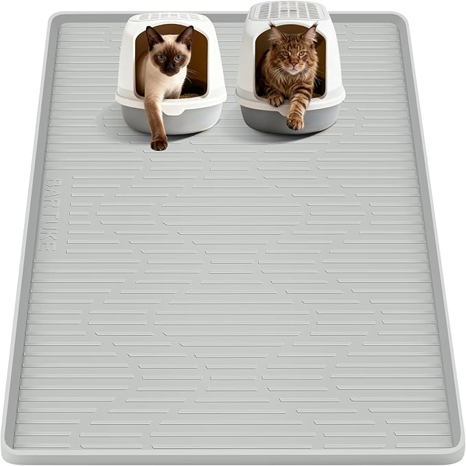 Silicone Cat Litter Box Mat 55"x 38" Extra Large Cat Rubber Mat | Cat Mat for Litter Box, Non-Slip, Waterproof Cat Litter Trapping Mat with Raised Edge, Kitty Litter Mat for Floor, Easy Clean by Bartuke