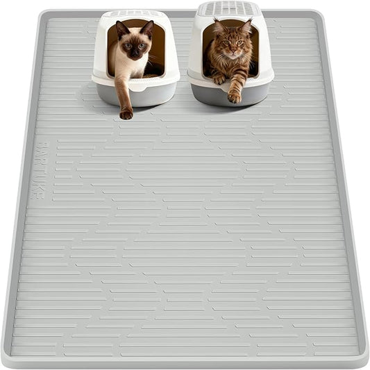 Silicone Cat Litter Box Mat 55"x 38" Extra Large Cat Rubber Mat | Cat Mat for Litter Box, Non-Slip, Waterproof Cat Litter Trapping Mat with Raised Edge, Kitty Litter Mat for Floor, Easy Clean by Bartuke
