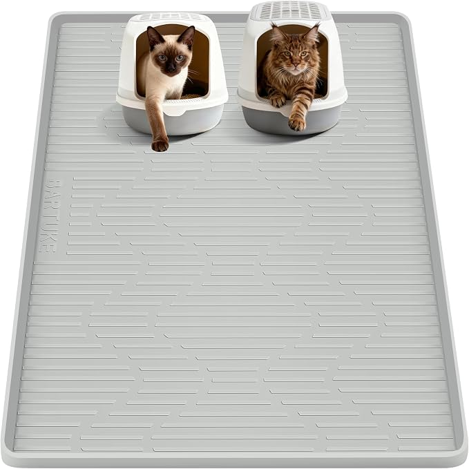 Silicone Cat Litter Box Mat 50"x 34" Extra Large Cat Rubber Mat | Cat Mat for Litter Box, Non-Slip, Waterproof Cat Litter Trapping Mat with Raised Edge, Kitty Litter Mat for Floor, Easy Clean by Bartuke