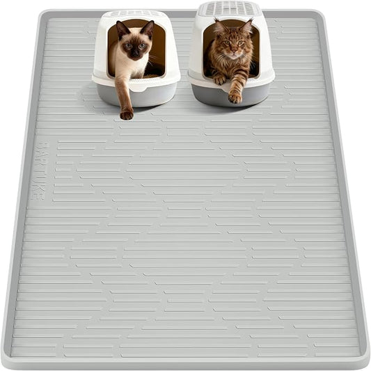 Silicone Cat Litter Box Mat 50"x 34" Extra Large Cat Rubber Mat | Cat Mat for Litter Box, Non-Slip, Waterproof Cat Litter Trapping Mat with Raised Edge, Kitty Litter Mat for Floor, Easy Clean by Bartuke
