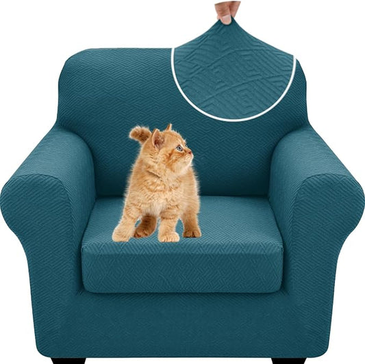 XINEAGE New 2 Pieces Chair Covers with Arms Super Stretch Chair Slipcover for Living Room Pet Dog Universal Slip Cover Anti Slip Armchair Furniture Protector (Peacock Blue), 31"-46"(1 Cushion) by XINEAGE