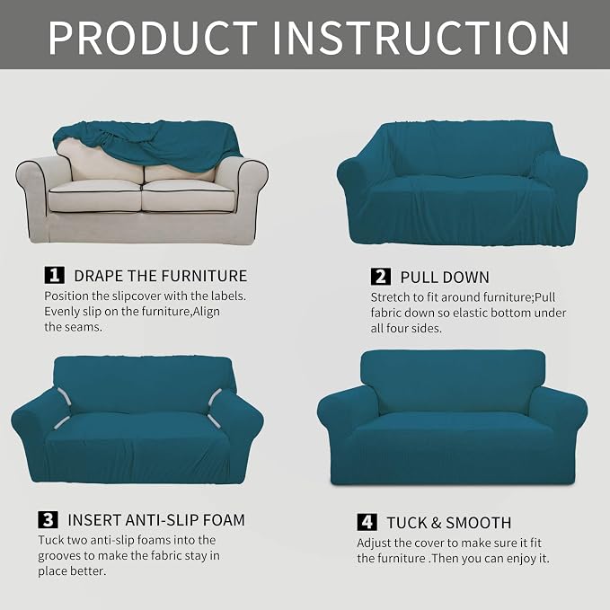 Easy-Going Stretch Oversized Chair Sofa Slipcover 1-Piece Couch Sofa Cover Furniture Protector Soft with Elastic Bottom for Kids Spandex Jacquard Fabric Small Checks Peacock Blue | 1-Piece Large chair covers armchair Furniture Protector for Living Room... - Image 4