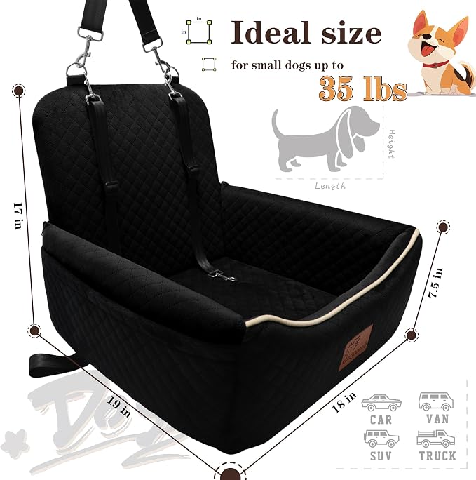 Dog Car Seat Bed 2 in 1 for Small/Medium Dogs up to 35 lbs,Adjustable Safety Leashes,Memory Foam with Soft Fabric Pets Travel Car Bed,Easily Installed in Front and Back seat,Removable and Washable. - Image 3