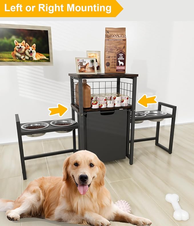 30.6Long x 26.2 High Elevated Dog Bowl Stand with Pet Food Storage Organizer, Adjustable Raised Feeding Station with Toy Basket for Large Medium Small Dogs and Cats, Black - Image 5