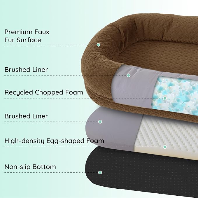 ChiXnuggle Orthopedic Human Dog Bed,with Faux Fur Washable Cover,Blanket | brown,72*40*10,giant dog bed for adult or extra large dogs,egg crate foam,non-slip bottom - Image 3
