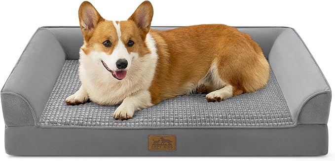 COZY KISS Orthopedic Large Dog Beds, Bolster Pet Couch with Waterproof Lining, Egg Crate Foam Sofa for Pets Up to 65 lbs, U-Shaped, 36x27x6.5 inch, Grey by COZYKISS