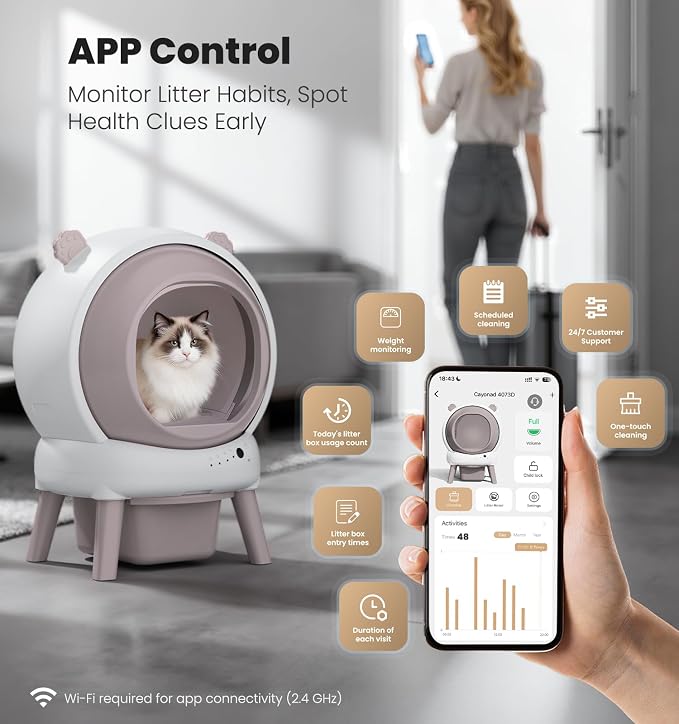 Self Cleaning Litter Box for Multiple Cats, 15L Large Automatic Litter Box with Smart APP Control, 35dB Ultra-Quiet Self-Cleaning Cat Litter Box, Dual Safety Infrared Sensors, Smell-Free, Pink-A - Image 3