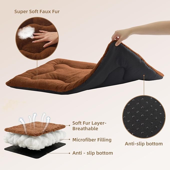 Dog Bed 30" for Metal Crate Pad, Washable Kennel Mat for Medium Dogs & Pets | Soft faux rabbit fur, non-slip,machine wash/dry, plush cushioning, for crates, floors & travel, multiple sizes for all breeds - Image 4