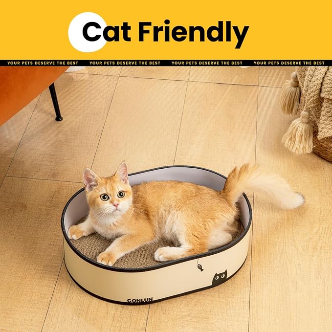 Conlun Cat Scratcher Box with 4 Cat Scratching Board Reversible Cat Scratch Pad, Heavy Duty Corrugated Cardboard Cat Bed Lounger Cat Scratchers for Indoor Cats, Protects Furniture,Kittens Gifts-Large - Image 6