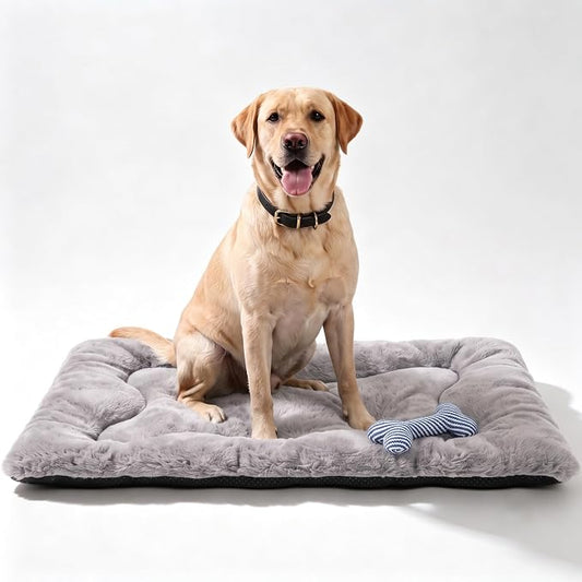 Dog Bed 42" for Metal Crate Pad,Washable Sleeping Mat for Medium/Large Pets | Soft faux rabbit fur, non-slip,machine wash/dry, plush cushioning, for crates, floors & travel, multiple sizes for all breeds by Poimerk