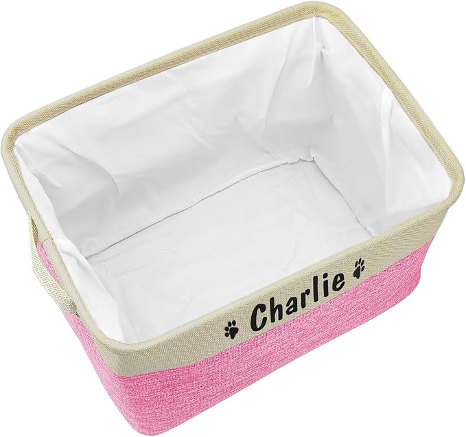 PET ARTIST Collapsible Pet Toy Storage Basket Bin - Personalized with Pet's Name, Rectangular Storage Box Chest Organizer for Toys, Coats, Clothing & Accessories, Pink - Image 8