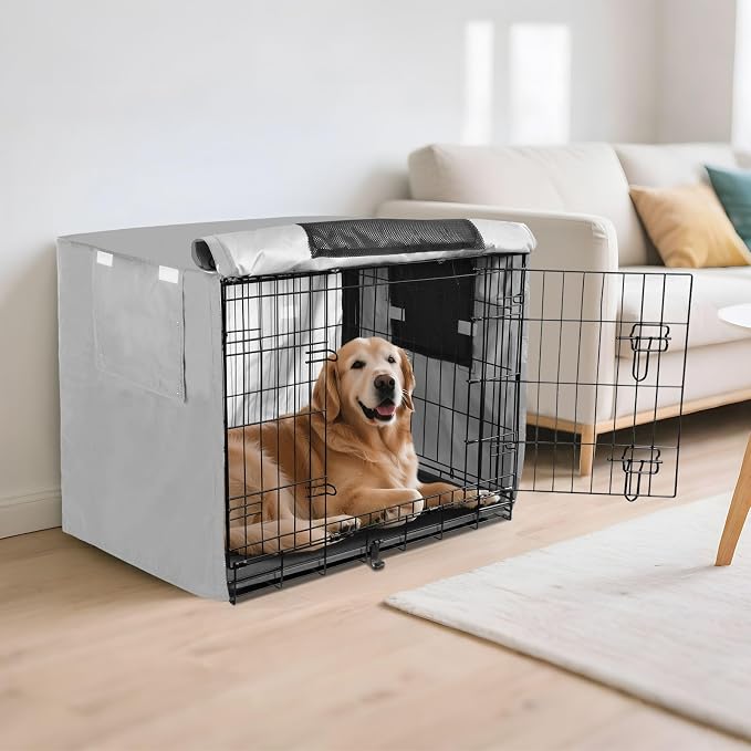 Dark Gray Windproof Dog Crate Covers Easy to Install Dog Kennel Cover with Mesh Windows Medium - Image 6