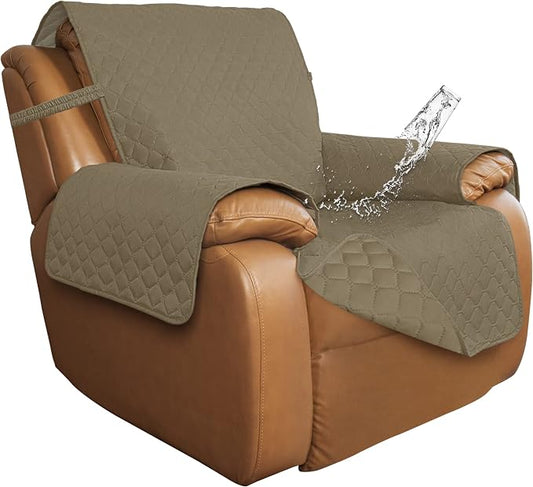 ISSUNTEX Double Protection 100% Waterproof Recliner Covers for Living Room, Reversible Furniture Protector Recliner Couch Sofa Slipcover for Dogs, Pets, Kids (Oversized Recliner, Beige/Beige) by ISSUNTEX