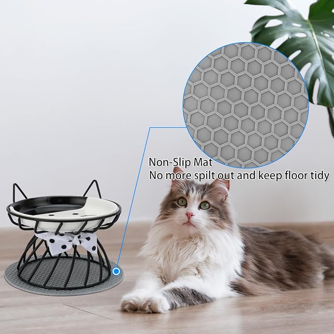 Elevated Cat Food Dish, Ceramic, Non-Slip Stand, Raised Feeding Station, 5 in, Shallow for Whiskers, Dishwasher Safe | Easy-clean Wide shallow dish for whisker comfort Non-slip - Image 3