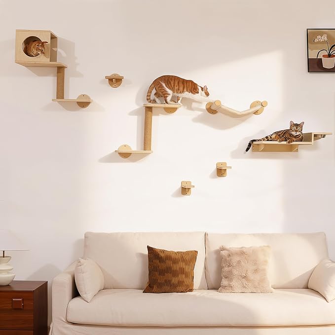 FUKUMARU Cat Wall Shelves, Food Station with 2 Steps | 3 in 1 Cats Walls Furniture Set, Birch Plywood Perch, Suitable for Kitten Play, Nap, Eat, DIY Wall Jungle Gym - Image 8
