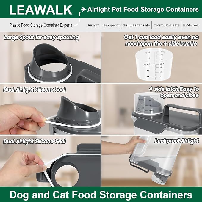 LEAWALK 5Lbs /6Qt/5L Airtight Cat Dog Food Storage Container with Upgraded Large Nozzle BPA-Free, Pet Food Storage Containers for Rice, Grain, Pet Food, Flour, Dog Treat Storage-2 Pack （Pink & Black） - Image 3