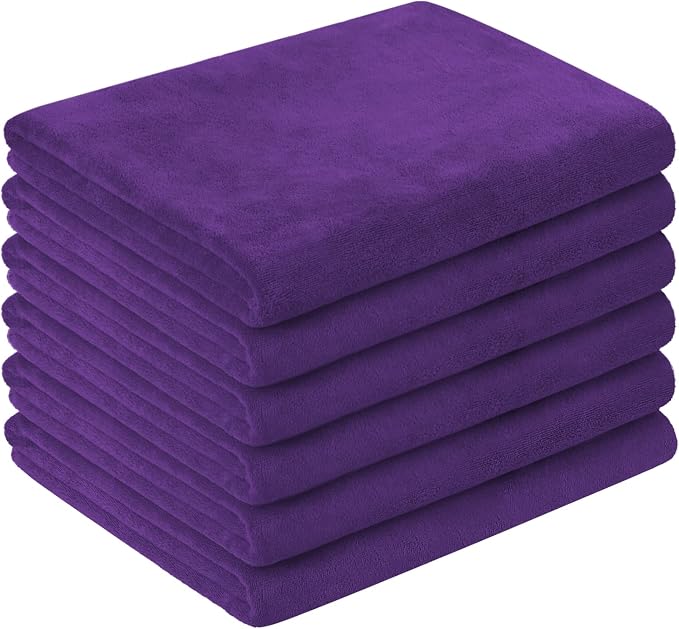JML Microfiber Bath Towels, Violet, 30" x 60", 6 Pack | Oversized, Ultra Soft, Super Absorbent, Fast Drying, Perfect for Bathroom, Shower, Sauna, Yoga, Gym - Image 2