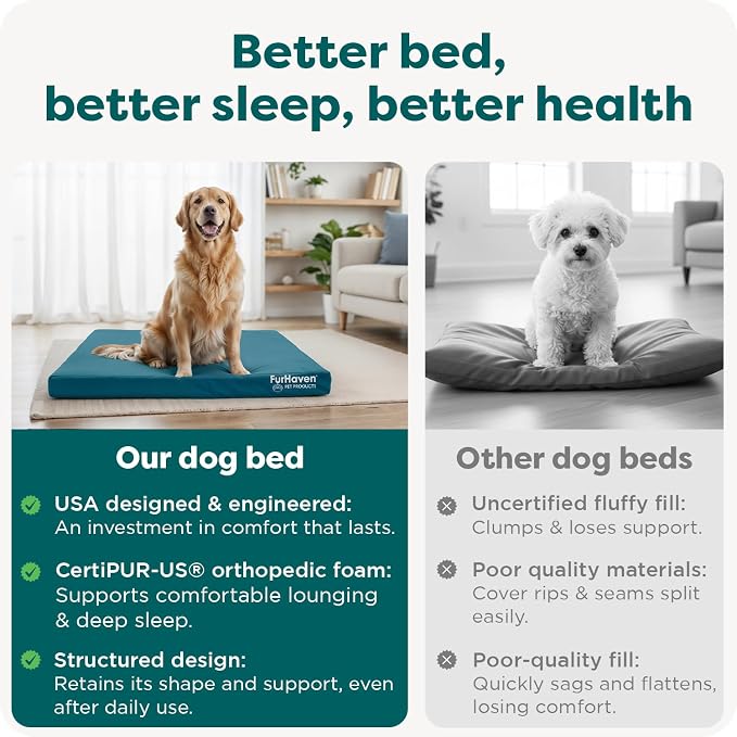 FurHaven Water-Resistant Orthopedic Dog Bed for Large Dogs, Oxford Polycanvas Mattress with Egg Crate and Solid Orthopedic Foam Base for Joint Support, Washable Cover, Jumbo XL, Deep Lagoon - Image 7