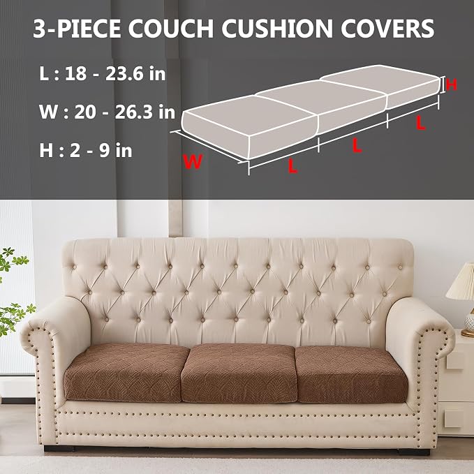 Genina Waterproof Couch Cushion Covers for Pets Washable Sofa Seat Covers | Non Slip,Stretch Jacquard Fabric,Pet Hair & Scratch Protection,Easy Installation,Furniture Protector,Sectional Sofa,3 Piece - Image 2