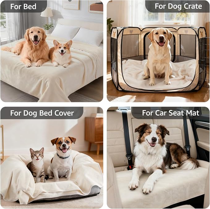 LOOBANI Waterproof Dog Blanket for Couch, Soft Couch Cover 50" x 60" Beige | Pet Blanket for Medium Large Dogs, Double Side Liquid-Proof, Reversible Flannel Bed Throw for Sofa, Travel, Hair Resistant - Image 5