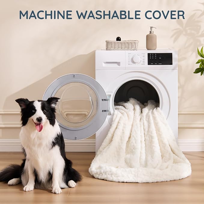 ChiXnuggle Faux Fur Washable Human Dog Bed Cover（Only Human Dog Bed） | 72*40*10,removable replace cover,soft fur,non-slip bottom,white - Image 3