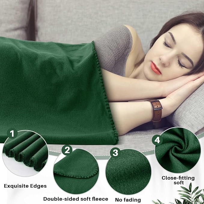 Newwiee 70 Pcs Bulk Fleece Throw Blankets 50'' x 60'' Oeko-tex Standard 100 Certified for Outdoor Wedding Guest Blankets Donation Homeless Sleepover Lap Pet Sofa, All Seasons Use (Green) - Image 3