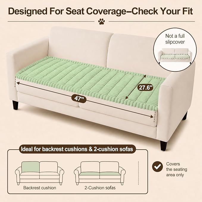 decorUhome Couch Cover for Dogs, Non Slip Fuzzy Thick Pet Sofa Protector | Pet Friendly, Durable Couch Covers for Sofa, Machine Washable, Fits Backrest Cushions & 2-Cushion Sofa, Green, 27.6" x 47" - Image 10