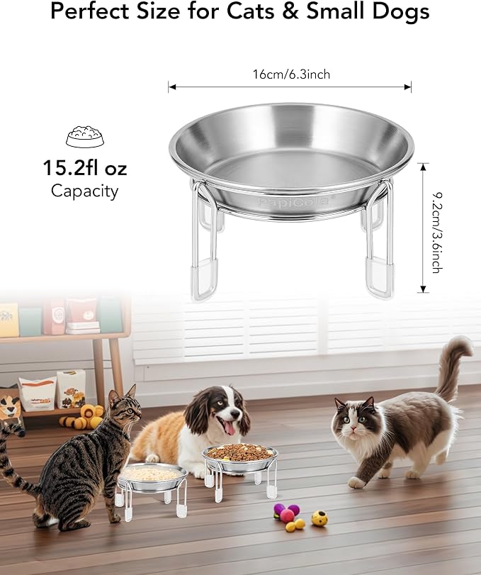 Elevated cat Bowl 4PC, 6.3" Wide Raised Cat Bowl | Stainless Steel Cat Food and Water Dishes, Small Dog Bowl, Whisker Friendly, Anti-Vomiting, Neck Stress-Free Bowl Stands - Image 4