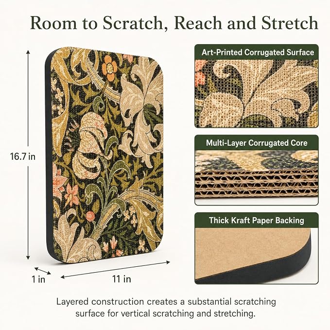 2 Pack Cat Wall Scratcher, Art Cat Scratching Board for Cats | Wall Mounted Cat Scratch Pad, Water-Based Ink, Hook&Loop Strips, Floor or Wall Use, 16.7x11x1 Inch, William Flower - Image 2