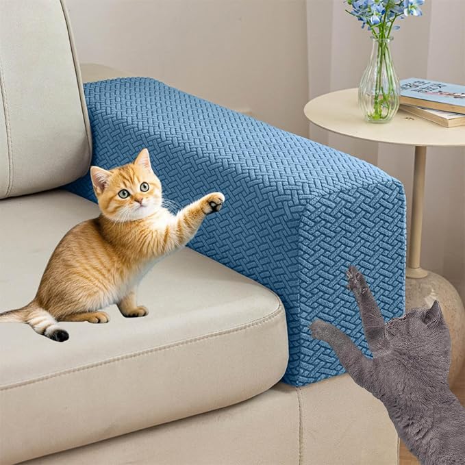 Couch Arm Covers Set of 2, Stretchable Sofa Armrest Protectors, Breathable Polyester Armchair Covers with Non-Slip Grip Design Furniture Protector (Blue, Large (Set of 2)) by Unknown