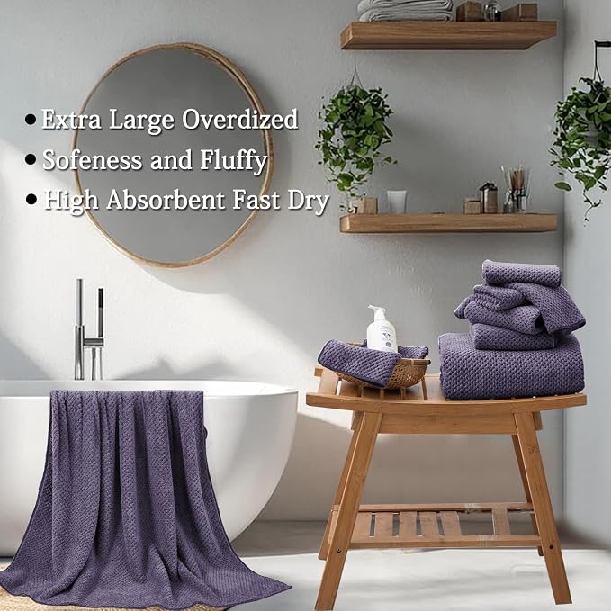 8-Piece Purplr Bath Towels Set,2 Oversized Large Bath Towels Sheet,2 Hand Towels and 4 Washcloths - 600 GSM Soft Luxury Towel Set,Highly Absorbent Quick Dry Towel Collection for Bathroom,Hotel and Spa - Image 4