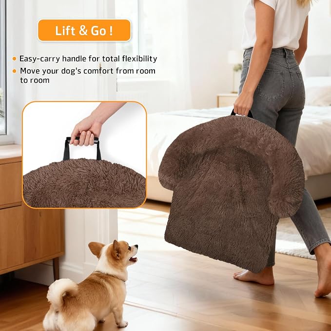 GGIB Calming Dog Bed Fluffy Plush Dog Mat for Furniture Protector with Removable Washable Cover for Large Medium Small Dogs and Cats (Medium, Coffee) - Image 3