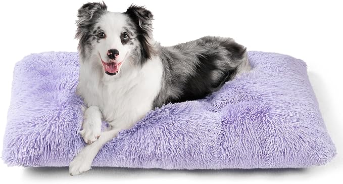 EHEYCIGA Fluffy Dog Crate Bed for Large Dogs, Plush Faux Fur Pad, Purple | Calming Anti Anxiety Large Dog Crate Bed, Washable Soft Warm Mat with Non-Slip Bottom by EHEYCIGA