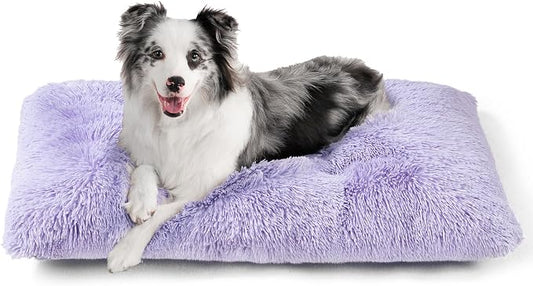 EHEYCIGA Fluffy Dog Crate Bed for Large Dogs, Plush Faux Fur Pad, Purple | Calming Anti Anxiety Large Dog Crate Bed, Washable Soft Warm Mat with Non-Slip Bottom by EHEYCIGA