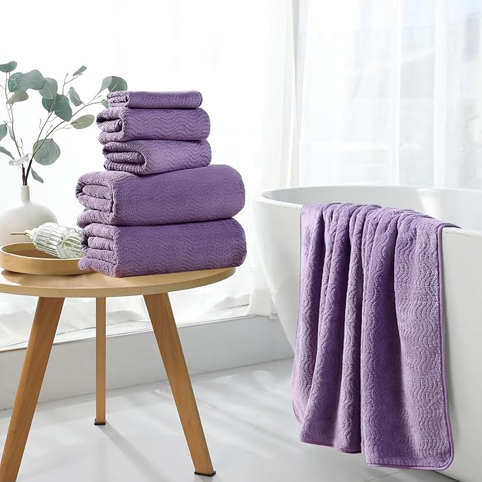 4 Piece Extra Large Bath Towel 35"x70" Oversized Bath Sheet Bath Towel Set for Bathroom Ultra Soft Cozy Highly Absorbent Quick Dry Bathroom Towel for Spa Gym Hotel,Shower Towel for Daily Use,Purple - Image 4