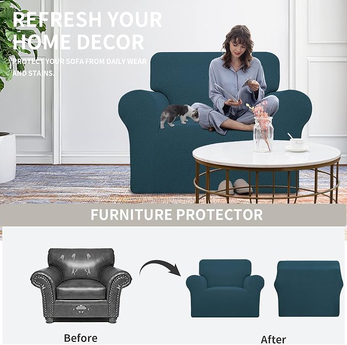 Easy-Going Stretch Oversized Chair Slipcover with Arm Washable Deep Teal | 1-Piece Large chair covers armchair Furniture Protector for Living Room chair and a half cover Soft For Kids, Pet. - Image 4