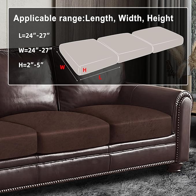 ANARACHON Leather Look Couch Cushion Covers Sofa Seat Slipcovers Sets Couches Furniture Protector for Sectional Armchair Loveseat Pets Kids Stretch Spandex Fabric (3 Cushion Sofa, Chocolate) - Image 3