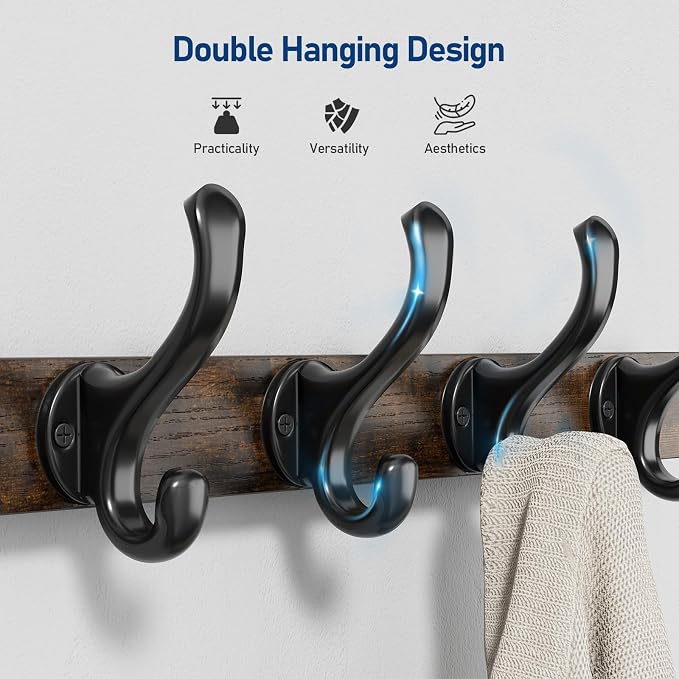 Tatub 20" Rustic Coat Rack Wall Mount with Shelf, Wall Hooks with Shelf, Heavy Duty Entryway Organizer Hangers for Hanging, Hat, Bag, Jacket for Bathroom, Living Room, Bedroom, Rustic Brown - Image 3
