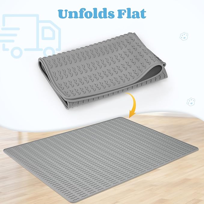 Cat Litter Mat, 47x35in Extra Large Litter Trapping Mat, Grey | XXL Cat Mat Fits 2-4 Litter Boxes, Silicone Litter Trapping Mat, Waterproof Raised Edges, Non-Slip Bottom, Easy Clean - Image 7
